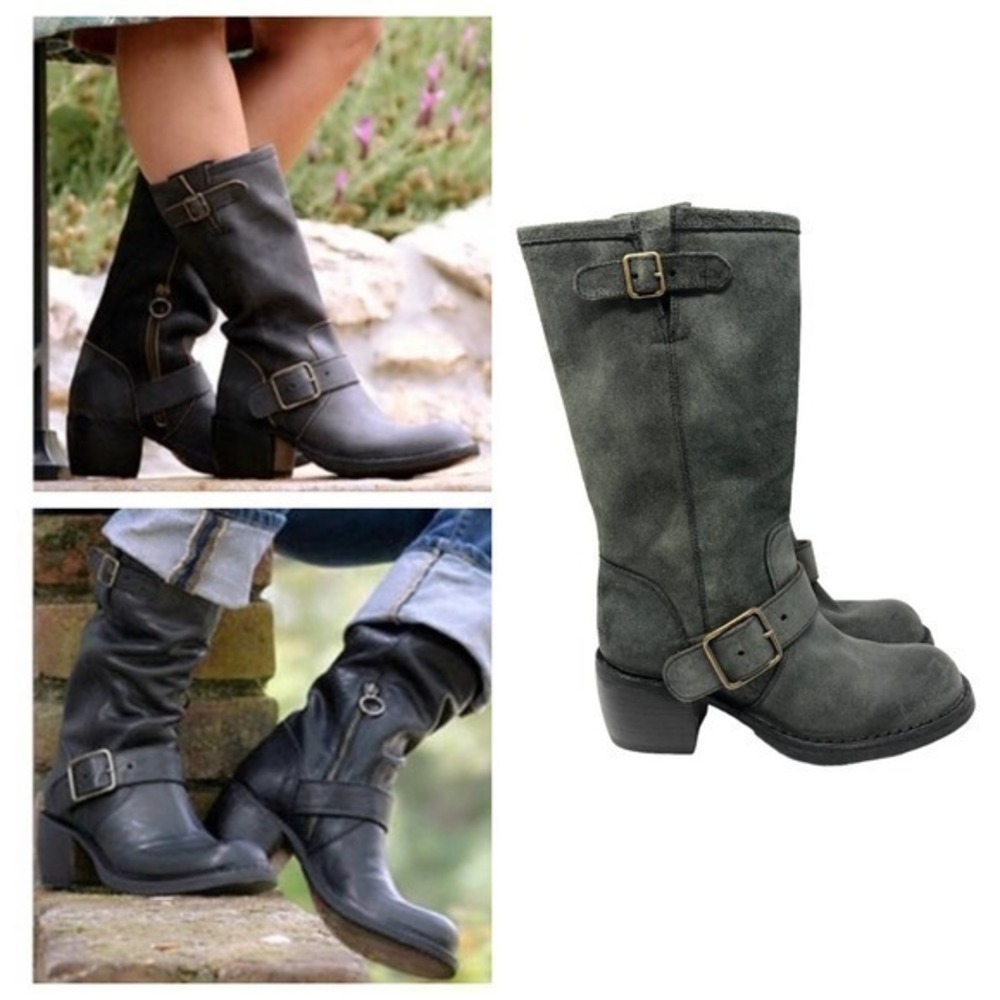 Fiorentini + Baker Mike moto Boot green pull on adjusable buckles sz 36.5 US 6.5